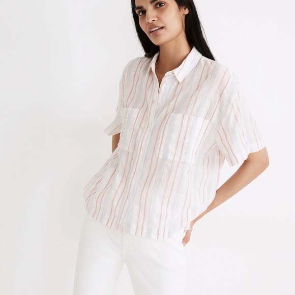 Madewell Womens Beachside Shirt in Seersucker Delmar Stripe Multicolor Small - Picture 1 of 16